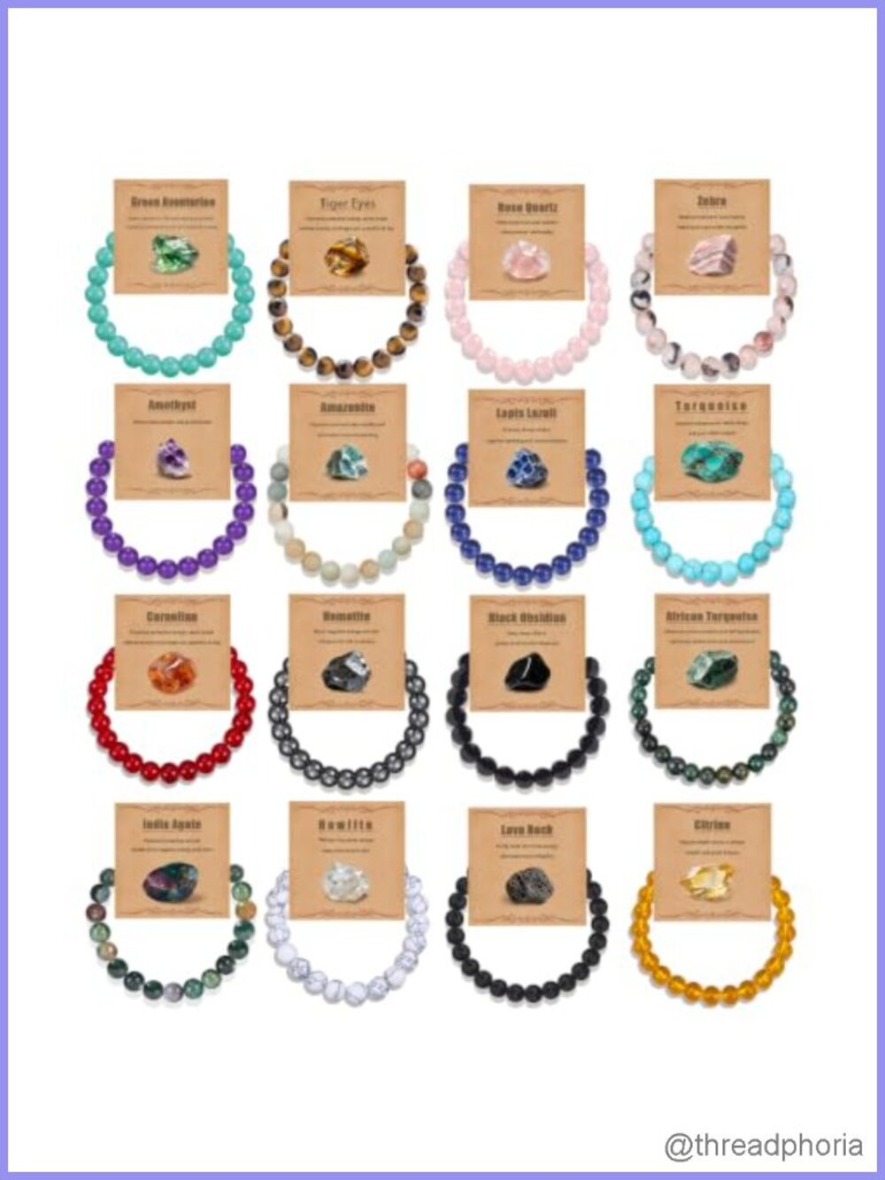 16-Pc Natural Stone Beaded Bracelet Set, 8mm Healing Crystal Stretch Bracelets